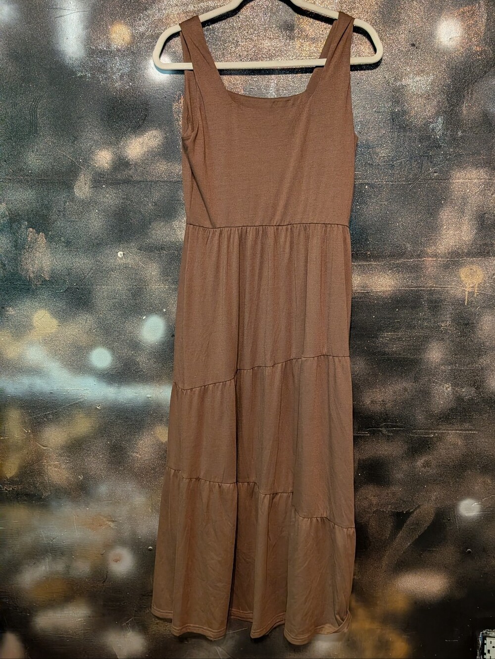 Kranda Brown Sleeveless Tiered Maxi Dress